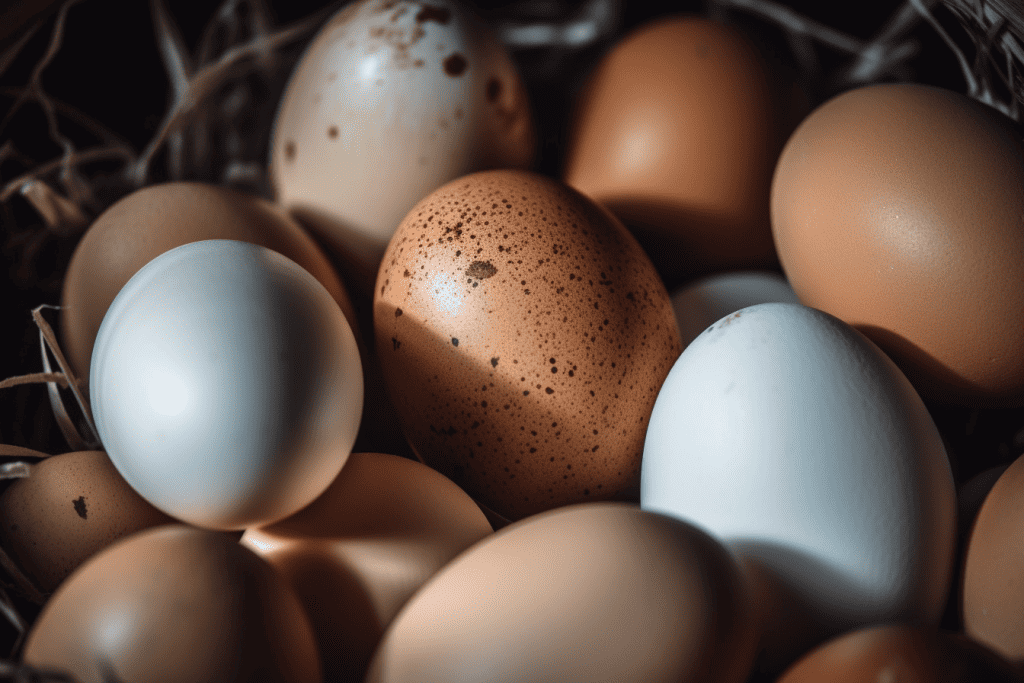 image of beautiful brown and white chicken eggs