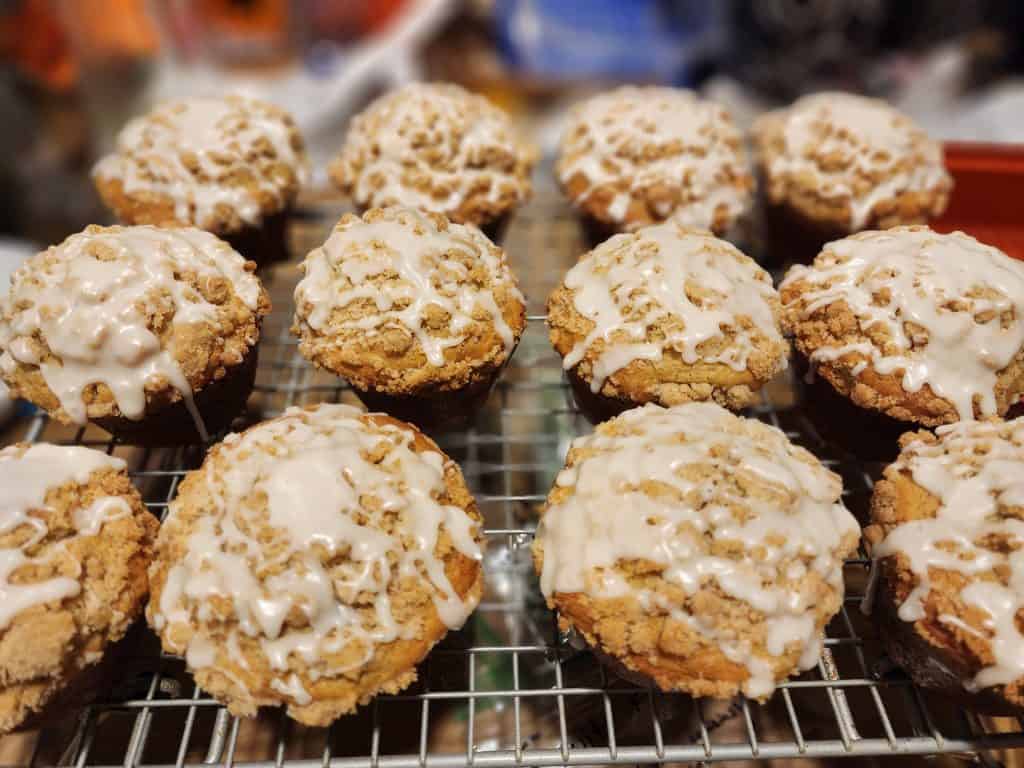 Close up image of fresh streusel muffins, selling baked goods as a homestead business idea